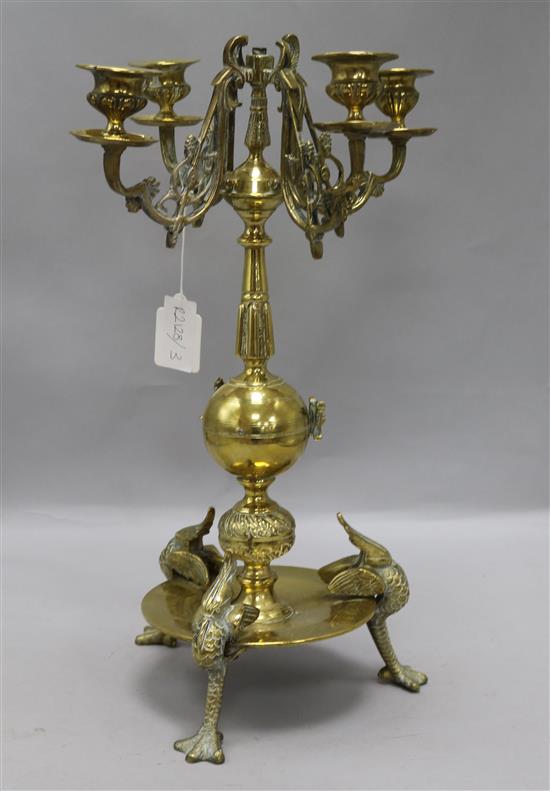 A four branch brass candelabra